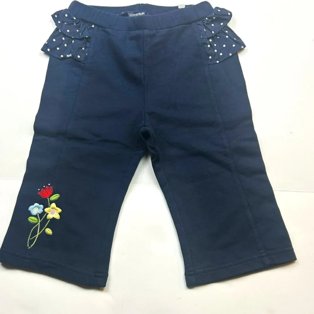 NWT Gymboree Girl Polka Dot Ruffle Knit Pant & Flower Cardigan 2 Piece Size 4T